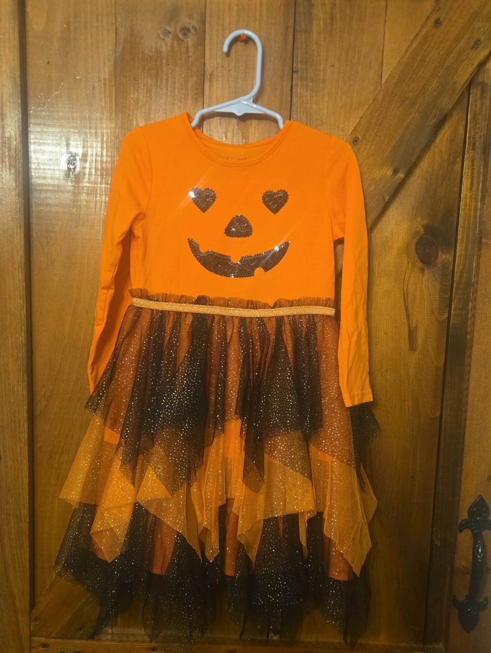 Kids Orange Pumpkin Sparkle Halloween Costume Dress
